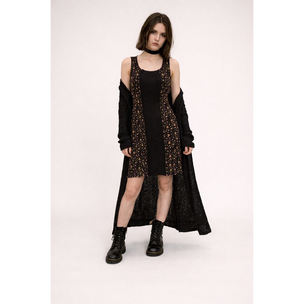 Aeropostale Ribbed Mini Dress M Floral‎ Colorblock 90s Y2K Grunge Whimsigoth